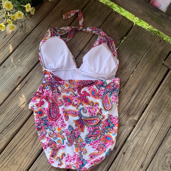 Women’s Hilor Paisley Halter Top One Piece Swimsuit Size 18 - Picture 5 of 12